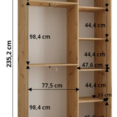 Šatníková skriňa ASIRI 1 - 130/45 cm, biela / dub artisan / strieborná