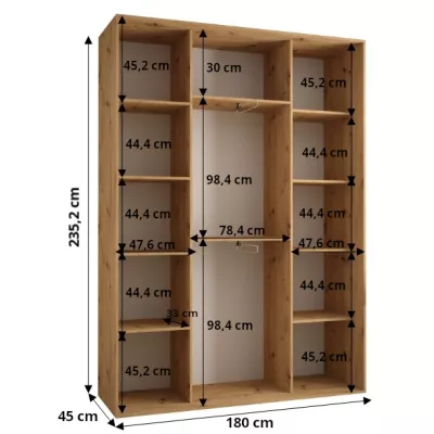 Šatníková skriňa ASIRI 7 - 180/45 cm, dub artisan / strieborná