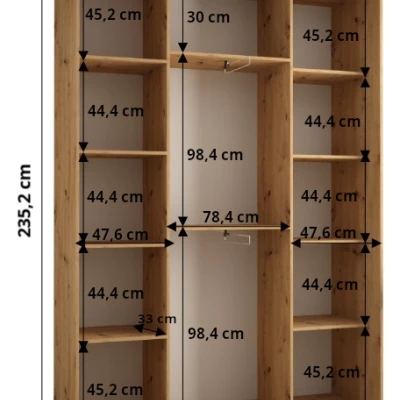 Šatníková skriňa ASIRI 7 - 180/45 cm, dub artisan / biela / strieborná