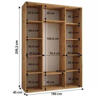 Šatníková skriňa ASIRI 7 - 180/45 cm, čierna / zlatá