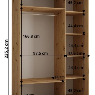 Šatníková skriňa ASIRI 13 - 150/60 cm, dub artisan / biela / strieborná