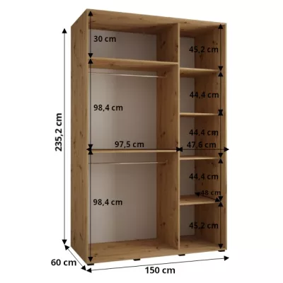 Šatníková skriňa ASIRI 13 - 150/60 cm, dub artisan / biela / strieborná