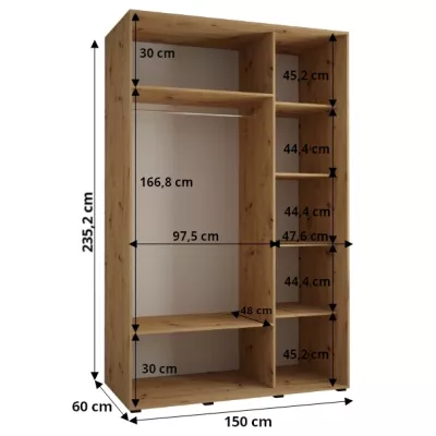 Šatníková skriňa ASIRI 13 - 150/60 cm, dub artisan / biela / čierna