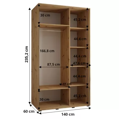 Šatníková skriňa ASIRI 13 - 140/60 cm, dub artisan / strieborná