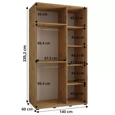 Šatníková skriňa ASIRI 13 - 140/60 cm, dub artisan / strieborná