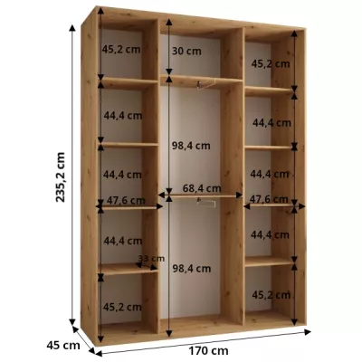 Šatníková skriňa ASIRI 7 - 170/45 cm, dub artisan / strieborná