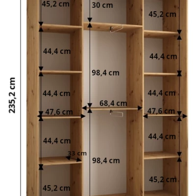 Šatníková skriňa ASIRI 7 - 170/45 cm, dub artisan / biela / strieborná