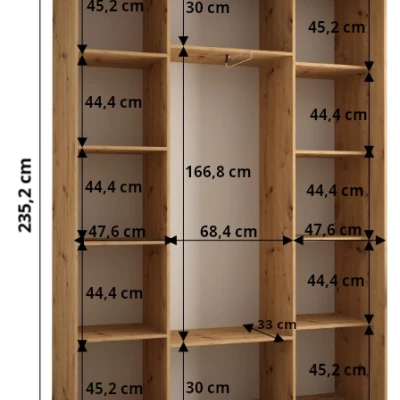 Šatníková skriňa ASIRI 7 - 170/45 cm, biela / zlatá