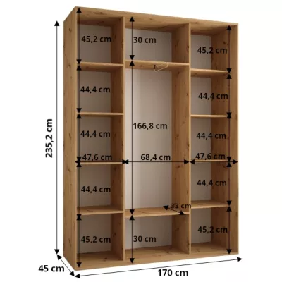 Šatníková skriňa ASIRI 7 - 170/45 cm, biela / zlatá