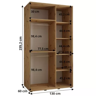 Šatníková skriňa ASIRI 13 - 130/60 cm, dub artisan / strieborná