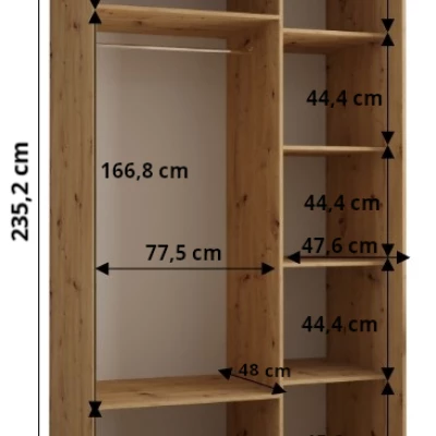 Šatníková skriňa ASIRI 13 - 130/60 cm, dub artisan / čierna / čierna