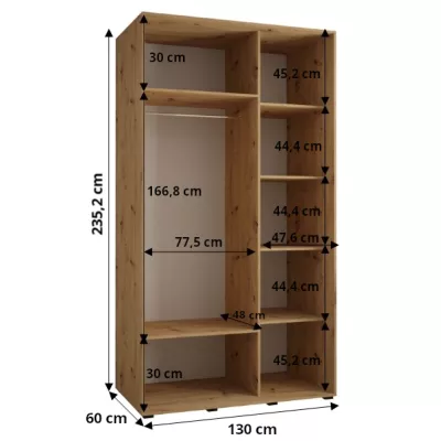 Šatníková skriňa ASIRI 13 - 130/60 cm, dub artisan / čierna / čierna