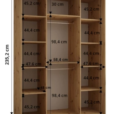 Šatníková skriňa ASIRI 7 - 160/60 cm, dub artisan / biela / strieborná