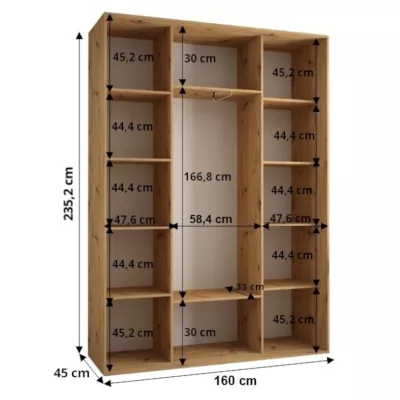 Šatníková skriňa ASIRI 7 - 160/45 cm, dub artisan / strieborná