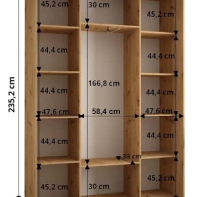 Šatníková skriňa ASIRI 7 - 160/45 cm, dub artisan / čierna / čierna