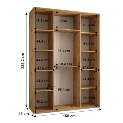 Šatníková skriňa ASIRI 7 - 160/45 cm, dub artisan / biela / čierna