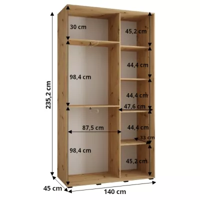 Šatníková skriňa ASIRI 1 - 140/45 cm, biela / čierna / strieborná