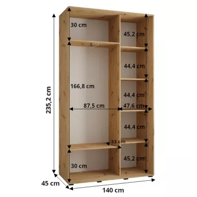 Šatníková skriňa ASIRI 1 - 140/45 cm, čierna / dub artisan / čierna