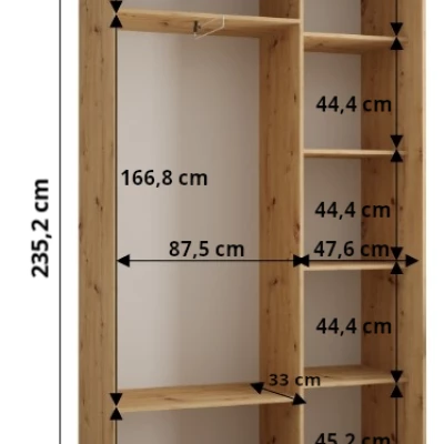 Šatníková skriňa ASIRI 1 - 140/45 cm, dub artisan / čierna / strieborná