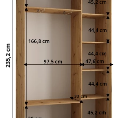 Šatníková skriňa ASIRI 1 - 150/45 cm, biela / čierna / čierna