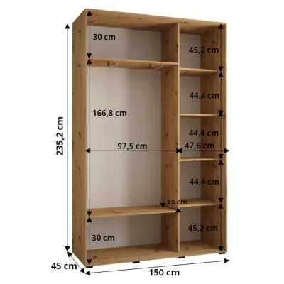 Šatníková skriňa ASIRI 1 - 150/45 cm, biela / čierna / čierna