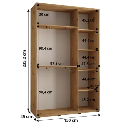 Šatníková skriňa ASIRI 1 - 150/45 cm, biela / čierna / strieborná