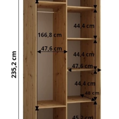 Šatníková skriňa ASIRI 13 - 100/60 cm, dub artisan / strieborná