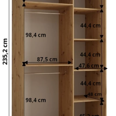 Šatníková skriňa ASIRI 7 - 140/60 cm, dub artisan / biela / strieborná