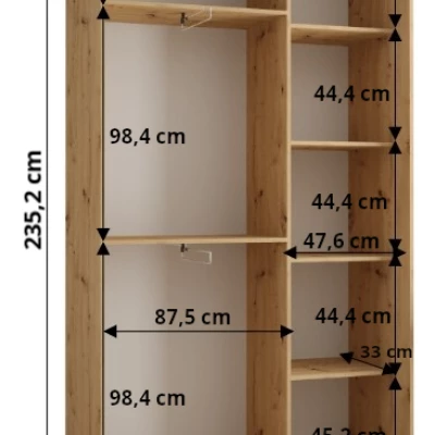 Šatníková skriňa ASIRI 7 - 140/45 cm, dub artisan / čierna / strieborná