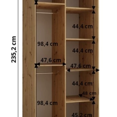 Šatníková skriňa ASIRI 7 - 100/60 cm, dub artisan / strieborná