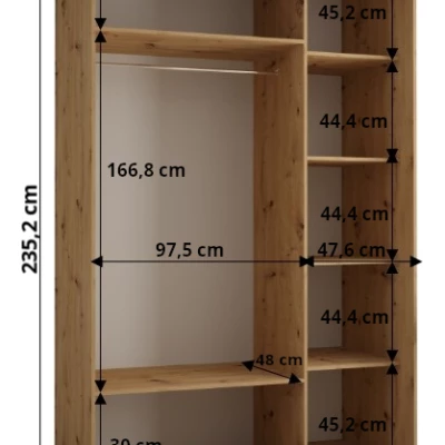 Šatníková skriňa ASIRI 8 - 150/60 cm, dub artisan / biela / strieborná