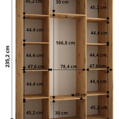 Šatníková skriňa ASIRI 8 - 180/45 cm, biela / dub artisan / strieborná