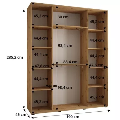 Šatníková skriňa ASIRI 1 - 190/45 cm, biela / čierna / zlatá