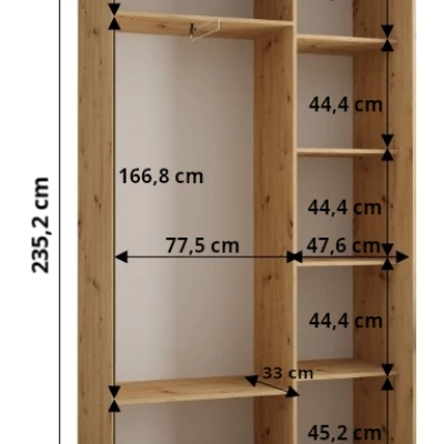 Šatníková skriňa ASIRI 2 - 130/45 cm, dub artisan / strieborná