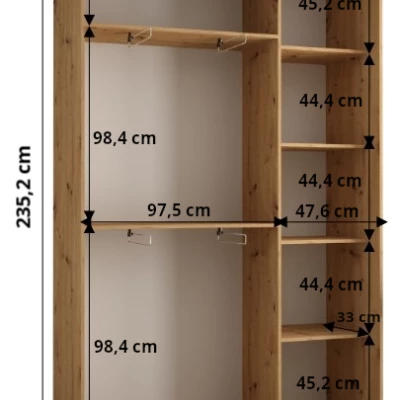 Šatníková skriňa ASIRI 13 - 150/45 cm, biela / dub artisan / strieborná