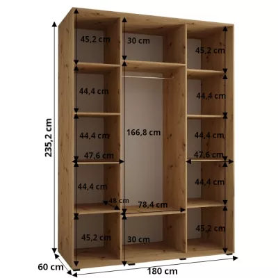 Šatníková skriňa ASIRI 3 - 180/60 cm, čierna / zlatá