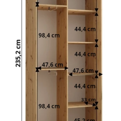 Šatníková skriňa ASIRI 12 - 100/45 cm, dub artisan / strieborná