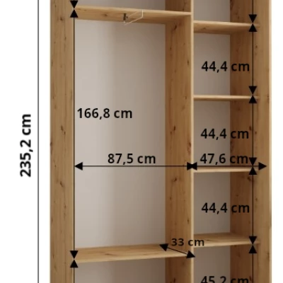 Šatníková skriňa ASIRI 12 - 140/45 cm, dub artisan / strieborná