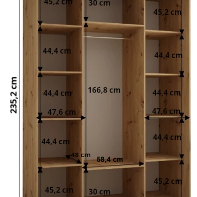 Šatníková skriňa ASIRI 5 - 160/60 cm, dub artisan / biela / strieborná