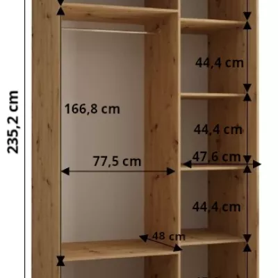 Šatníková skriňa ASIRI 8 - 130/60 cm, biela / dub artisan / strieborná