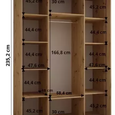 Šatníková skriňa ASIRI 10 - 160/60 cm, čierna / dub artisan / strieborná