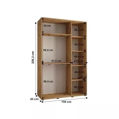 Šatníková skriňa ASIRI 13 - 150/45 cm, dub artisan / biela / strieborná