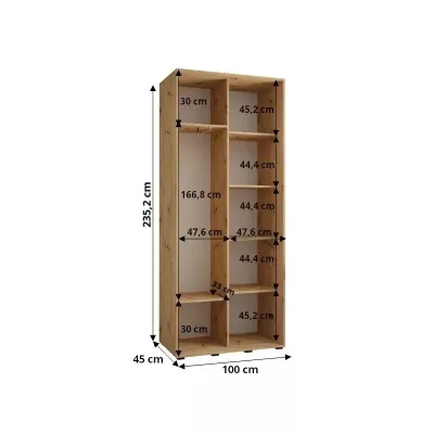 Šatníková skriňa ASIRI 11 - 100/45 cm, biela / čierna / zlatá