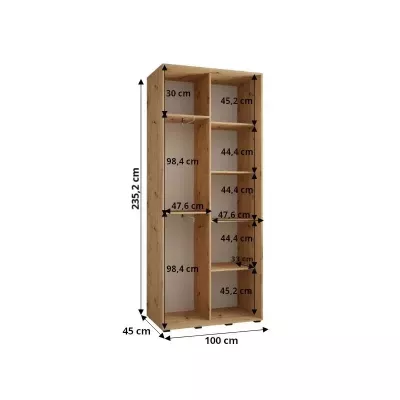 Šatníková skriňa ASIRI 12 - 100/45 cm, biela / čierna / strieborná