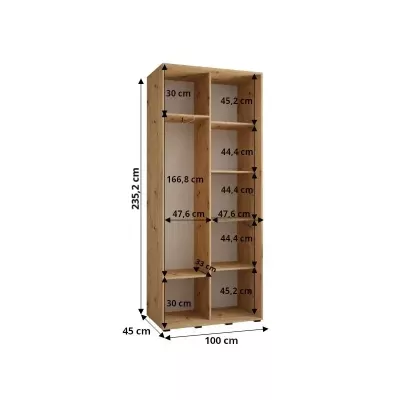 Šatníková skriňa ASIRI 12 - 100/45 cm, biela / čierna / čierna