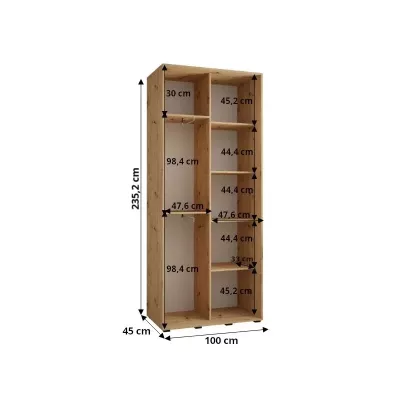 Šatníková skriňa ASIRI 12 - 100/45 cm, biela / čierna / čierna