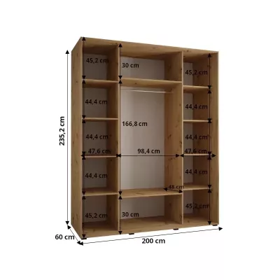 Šatníková skriňa ASIRI 12 - 200/60 cm, čierna / dub artisan / čierna