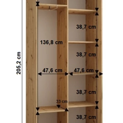 Šatníková skriňa YVONA 1 - 100/45 cm, dub artisan / čierna / čierna