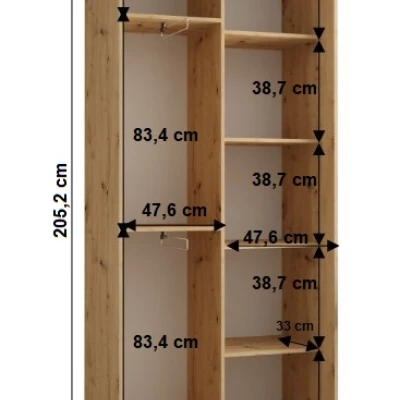 Šatníková skriňa YVONA 1 - 100/45 cm, dub artisan / biela / strieborná