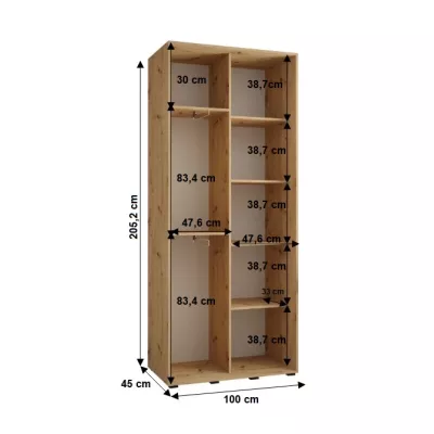 Šatníková skriňa YVONA 1 - 100/45 cm, čierna / strieborná